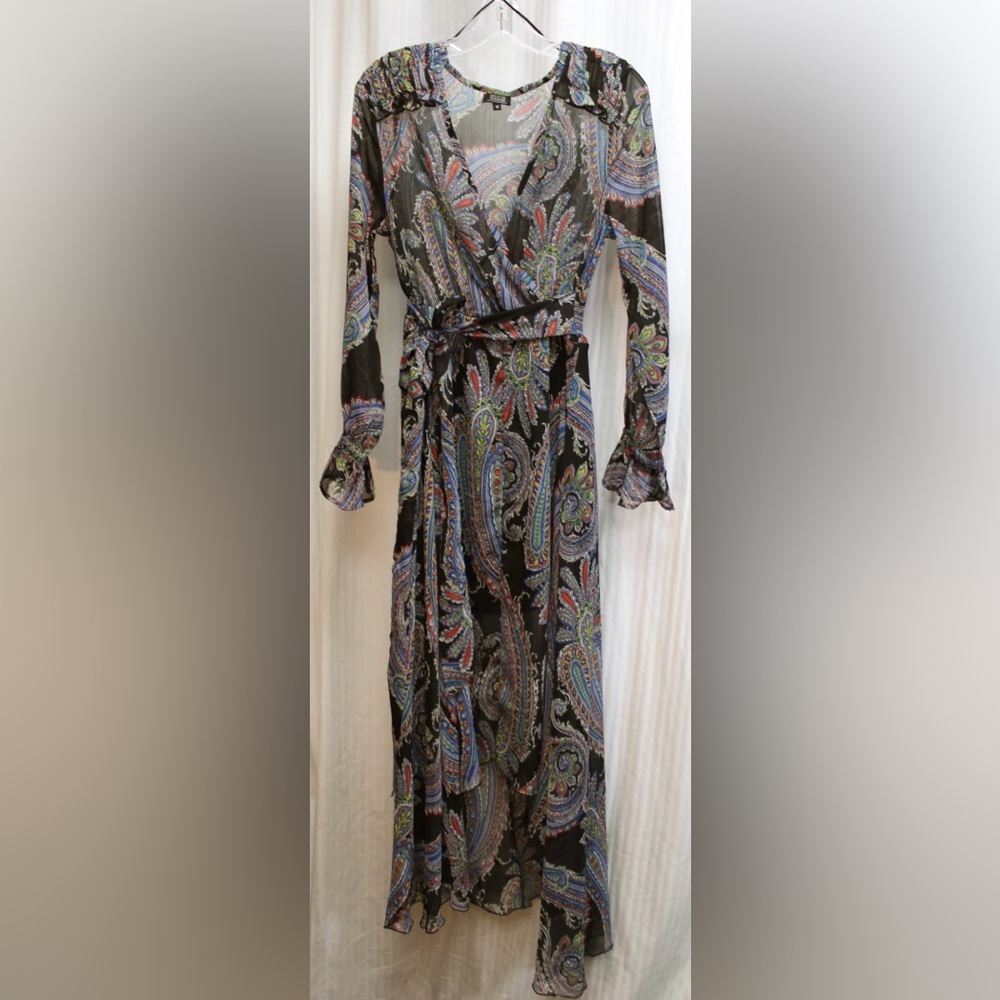 Paisley Wrap Maxi Dress - Black Multi